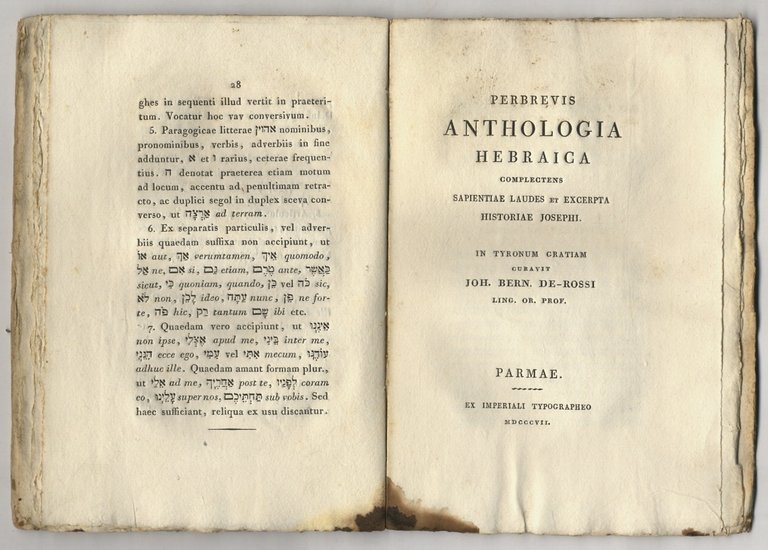 Synopsis institutionum hebraicarum. Edidit Joh. Bern. De-Rossi [.]. [legato con:] … | Immagine Gallery 2