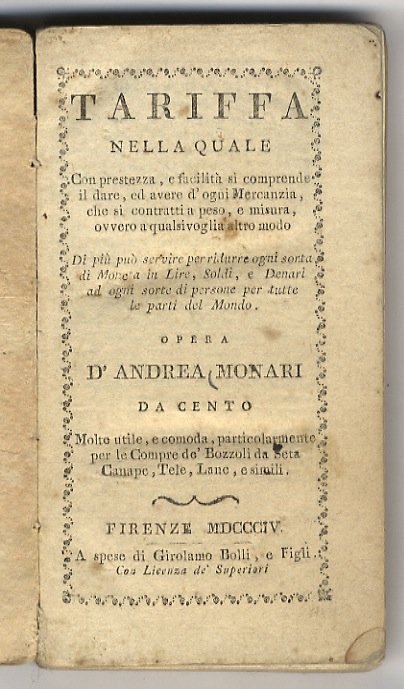Tariffa nella quale con prestezza, e facilità si comprende il …