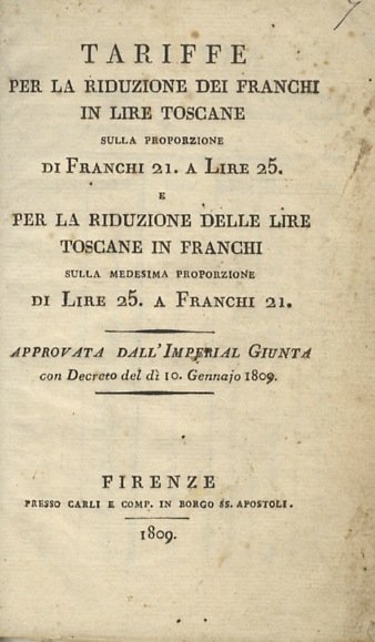 Tariffe per la riduzione dei Franchi in Lire toscane sulla …