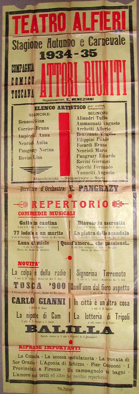 TEATRO Alfieri. Stagione Autunno e Carnevale 1934-35. Compagnia Comico Toscana …