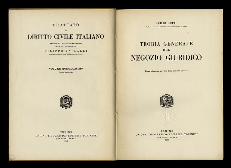 Teoria generale del negozio giuridico. Terza ristampa della seconda edizione.