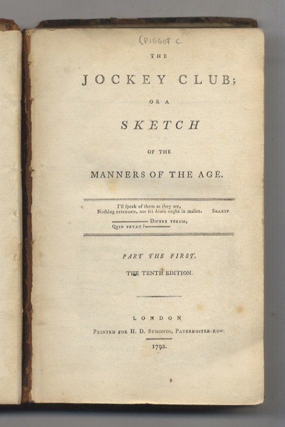 The Jockey Club, or a sketch of the manners of …