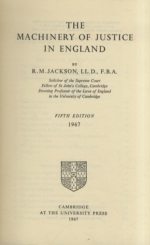 The Machinery of Justice in England. Fifth Edition.