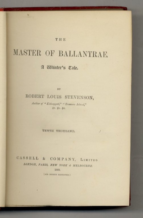 The Master of Ballantrae. A Winter's Tale. 10th Thousand.
