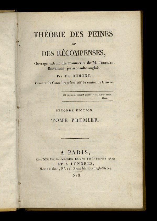 Théorie des peines et des récompenses. Ouvrage extrait des manuscrits …