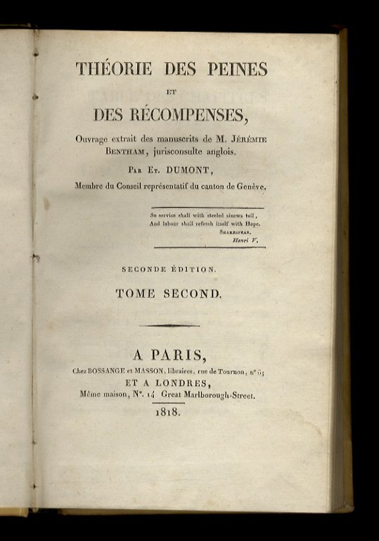 Théorie des peines et des récompenses. Ouvrage extrait des manuscrits …