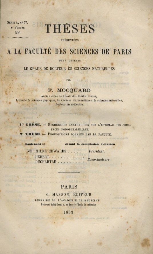 Théses présentées à la Faculté des Sciences de Paris pour … | Immagine principale