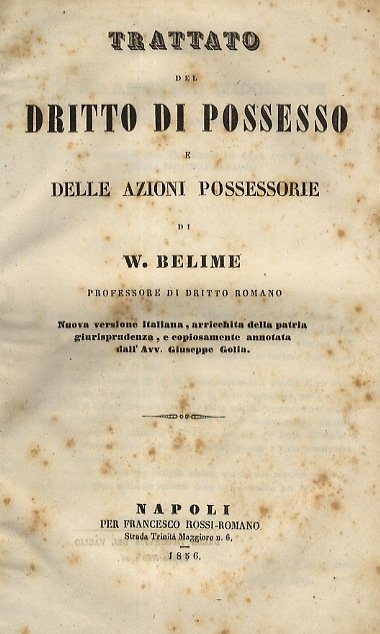 Trattato del diritto di possesso e delle azioni possessorie.