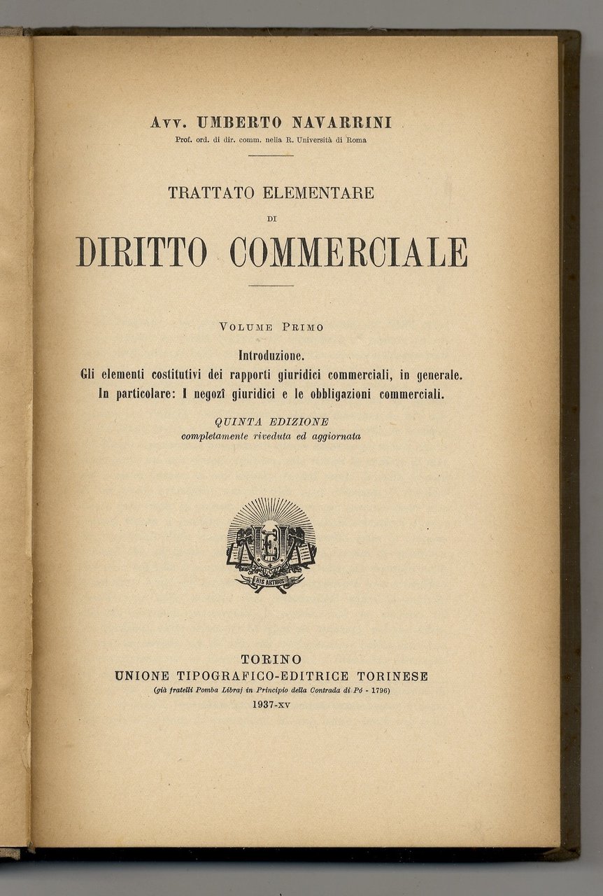 Trattato elementare di diritto commerciale.