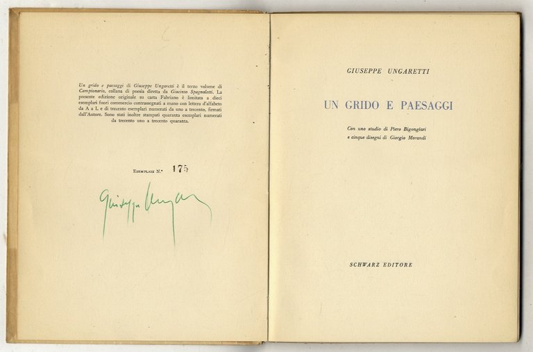 Un grido e paesaggi. Con uno studio di Piero Bigongiari …