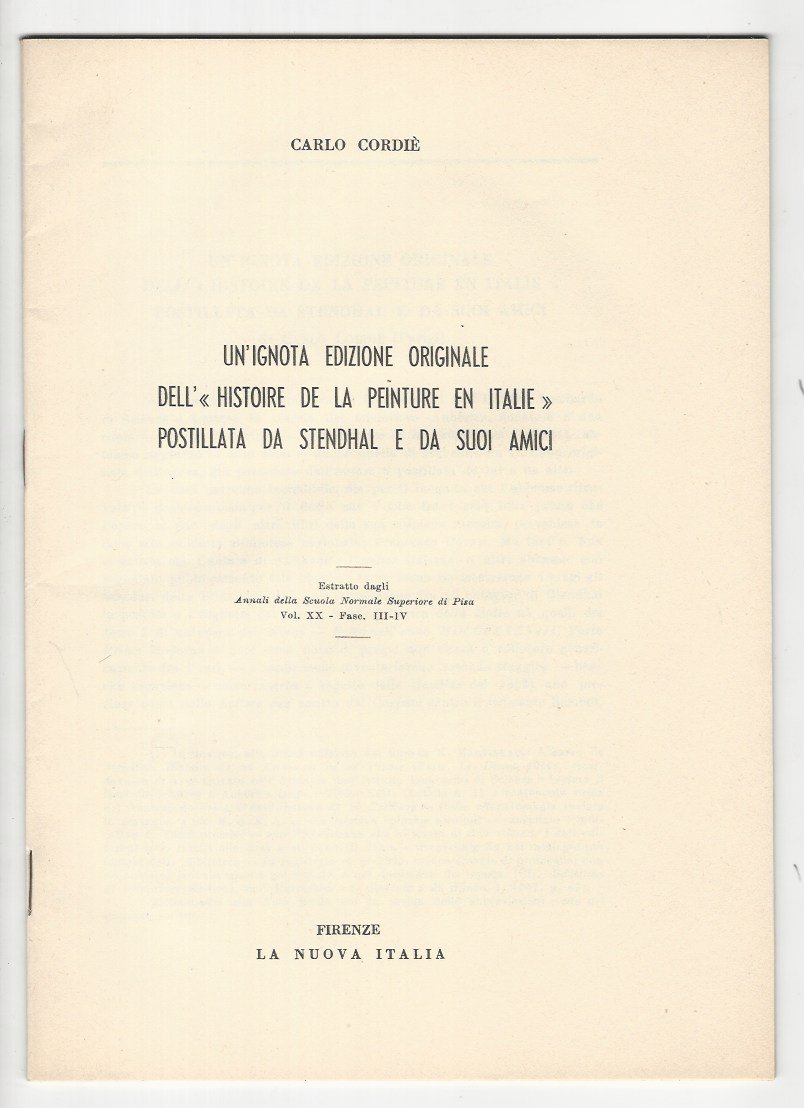 Un'ignota edizione originale dell'"Histoire de la peinture en Italie" postillata …