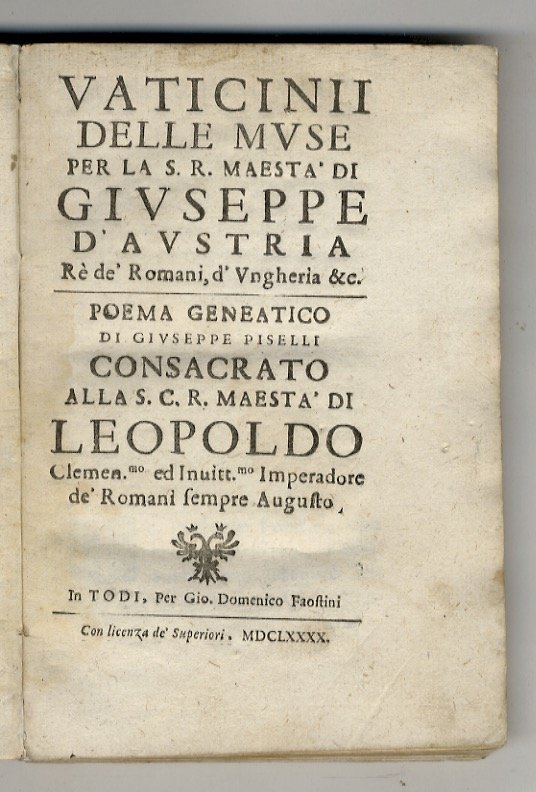 Vaticini delle Muse per la S. R. Maestà di Giuseppe … | Immagine principale