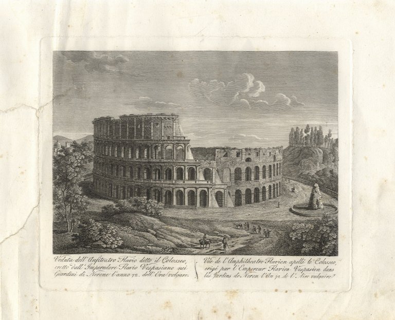 Veduta dell'Anfiteatro Flavio detto il Colosseo eretto dall'Imperatore Flavio Vespasiano …