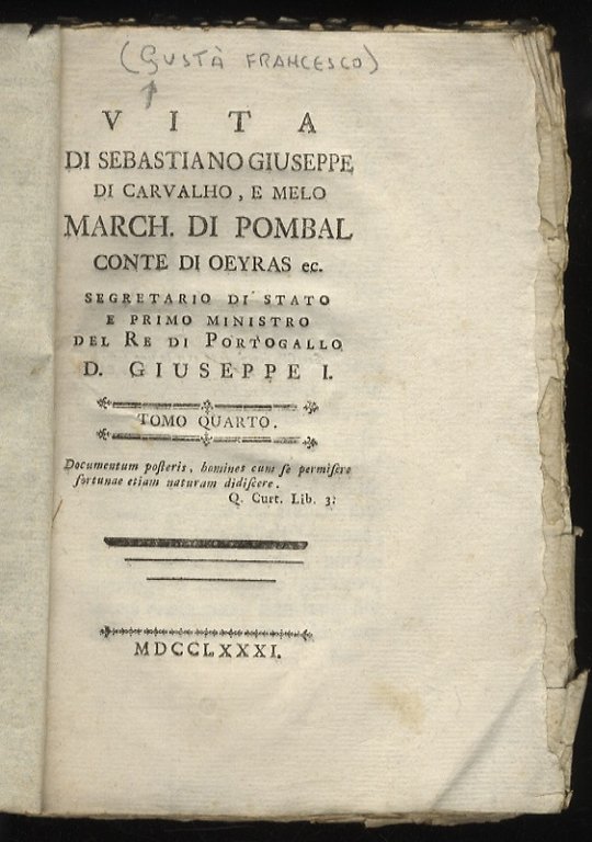 Vita di Sebastiano Giuseppe di Carvalho, e Melo march. di …