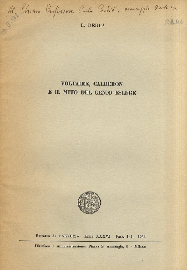 Voltaire, Calderon e il mito del genio Eslege.
