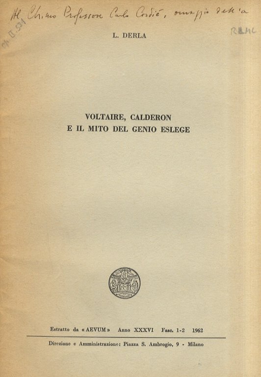 Voltaire, Calderon e il mito del genio Eslege.