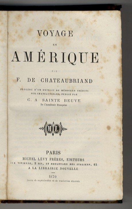 Voyage en Amérique. [.] Précédé d'un extrait de mémoires inédits … | Immagine principale