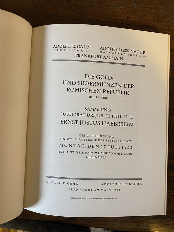 AA.VV. Catalogo della collezione Haeberlin Nummorum Auctiones Lugano 1977