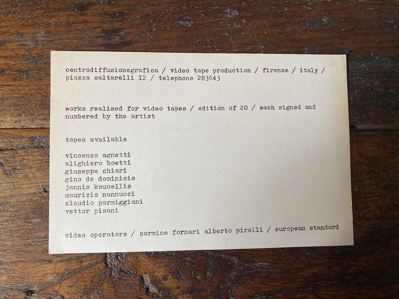 AA.VV. Invito 13 x 20 cm. Centrodiffusionegrafica / Video tape …
