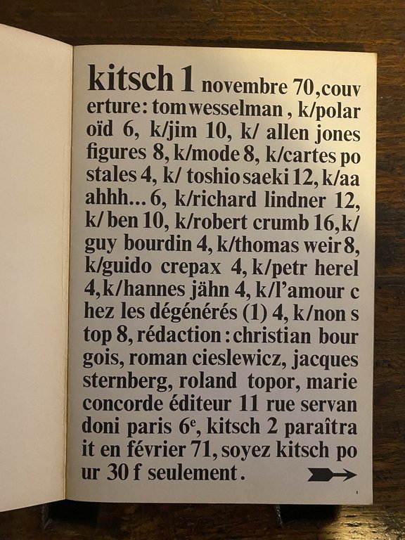 AA.VV. Kitsch 1 novembre 1970 Paris Concorde Editeur