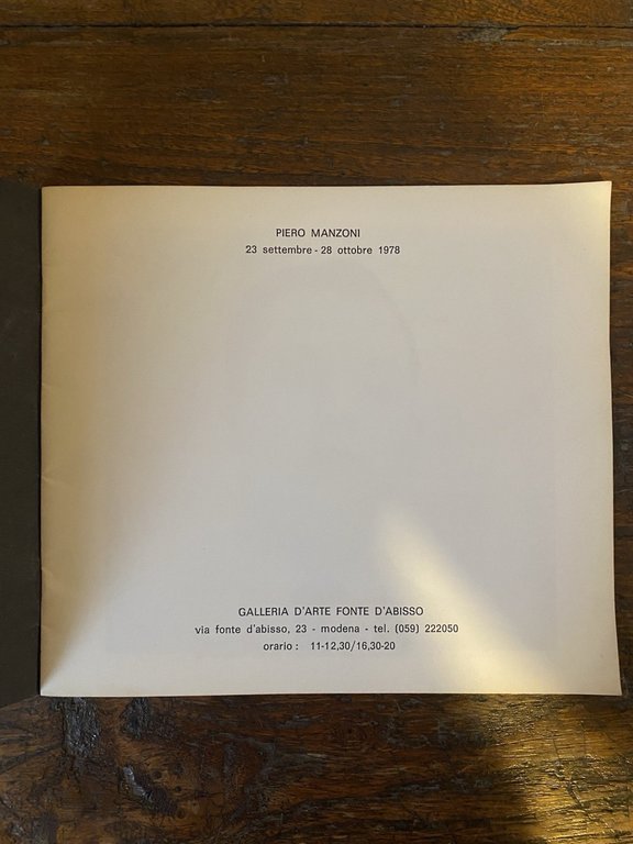 AA.VV. Piero Manzoni Modena Galleria d'Arte Fonte d'Abisso 1978