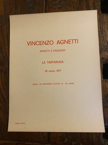 Agnetti Vincenzo Invito 27 x 21 cm. Galleria La Tartaruga …