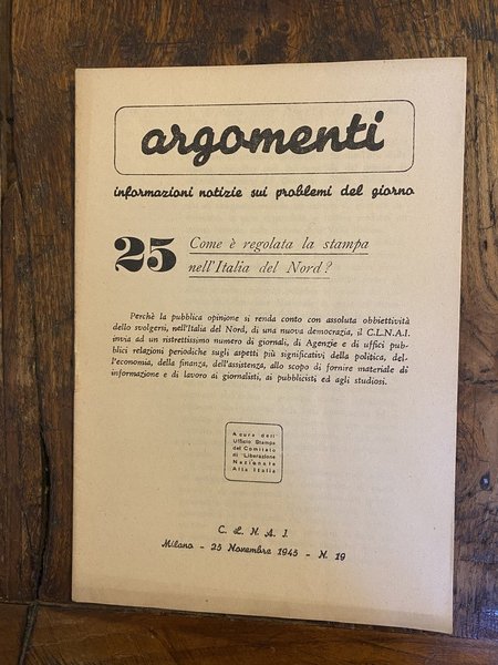 Argomenti Informazioni notizie sui problemi del giorno Numero 19 Milano …