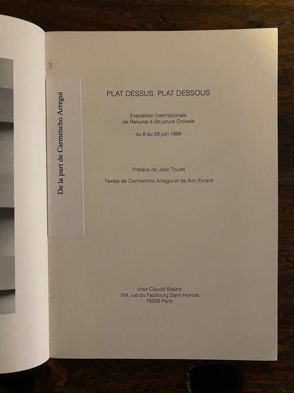 Arregui Carmencho Evrard Sun Plat dessus, plat dessous Paris Blaizot …