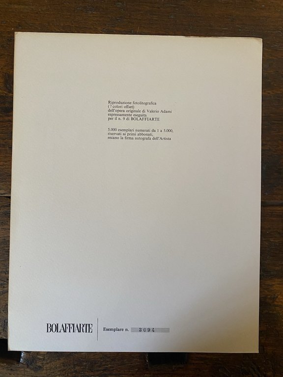 Autografato Adami Valerio Fotolitografia Bolaffi Arte 1971