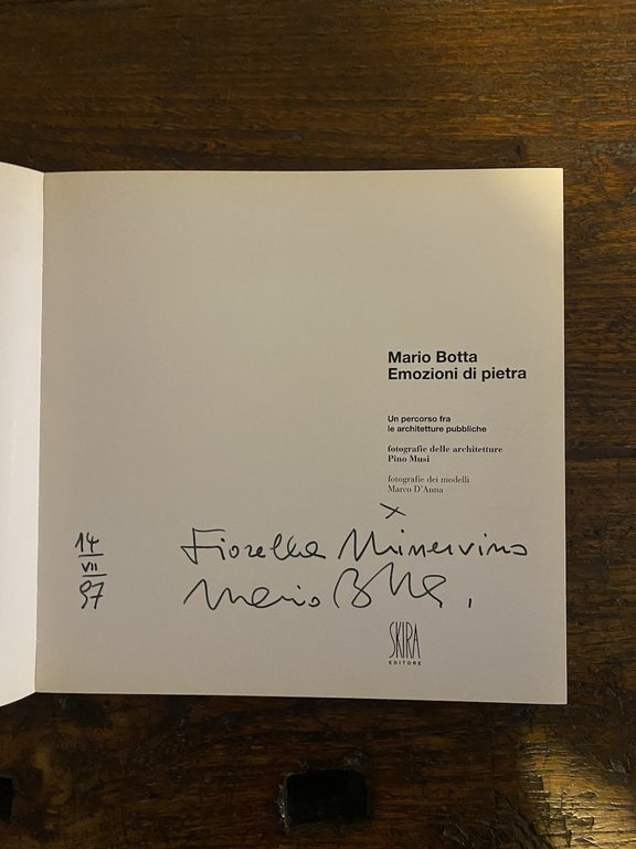 Autografato Botta Mario Emozioni di pietra Milano Skira 1997