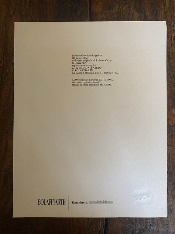 Autografato Crippa Roberto Fotolitografia Bolaffi Arte 1972