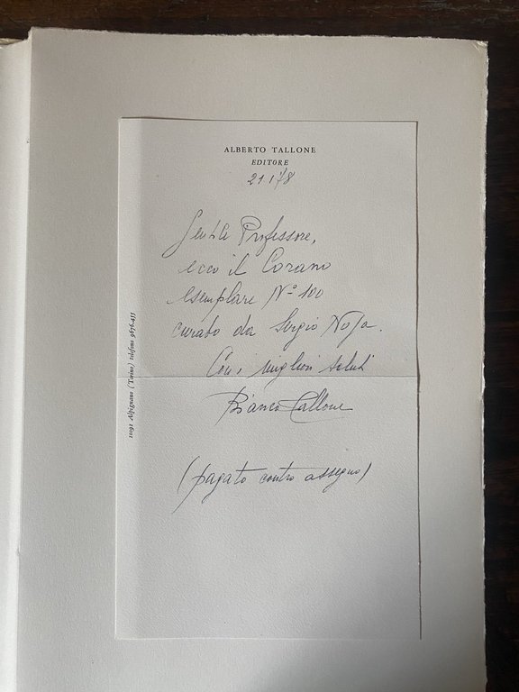 Autografato Il Corano più antico Alpignano Tallone 1977