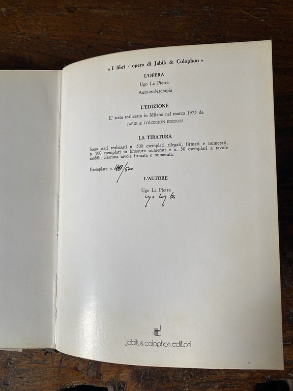 Autografato La Pietra Ugo Autoarchiterapia Milano Jabik & Colophon 1975 | Immagine Gallery 2