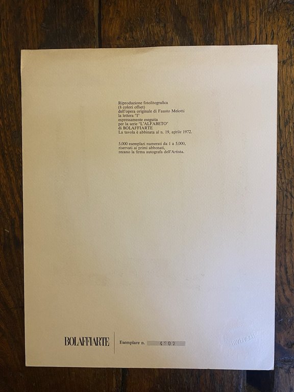 Autografato Melotti Fausto Riproduzione fotolitografica Bolaffi Arte 1972