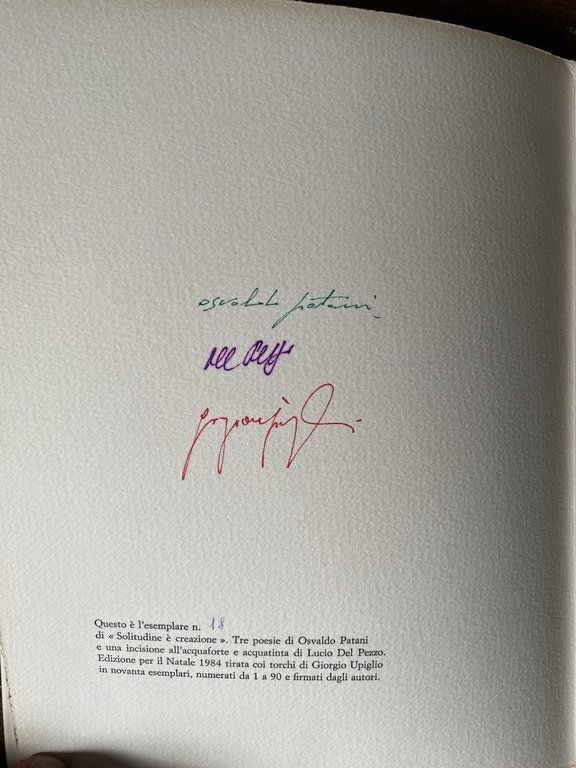 Autografato Patani Osvaldo Del Pezzo Lucio Solitudine è creazione Upiglio …