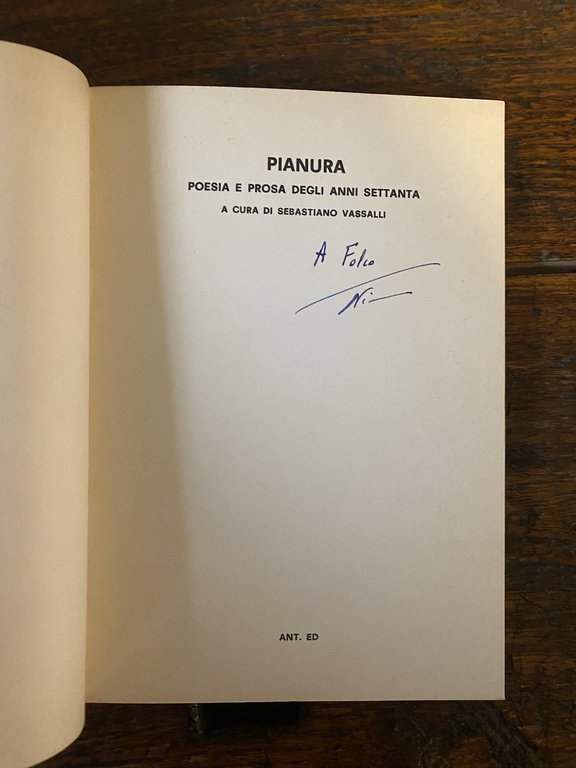 Autografato Vassalli Sebastiano a cura di, Pianura I Ivrea Ant. …
