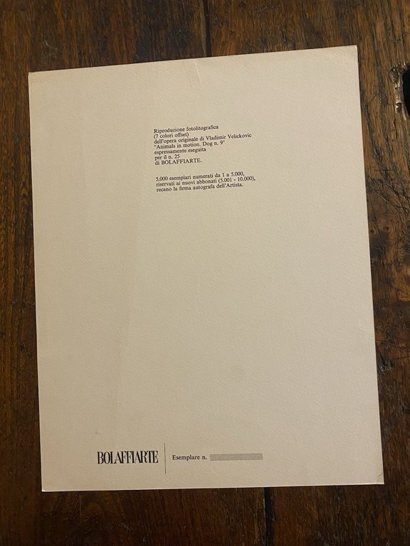 Autografato Velickovic Vladimir Fotolitografia Bolaffi Arte n. 25