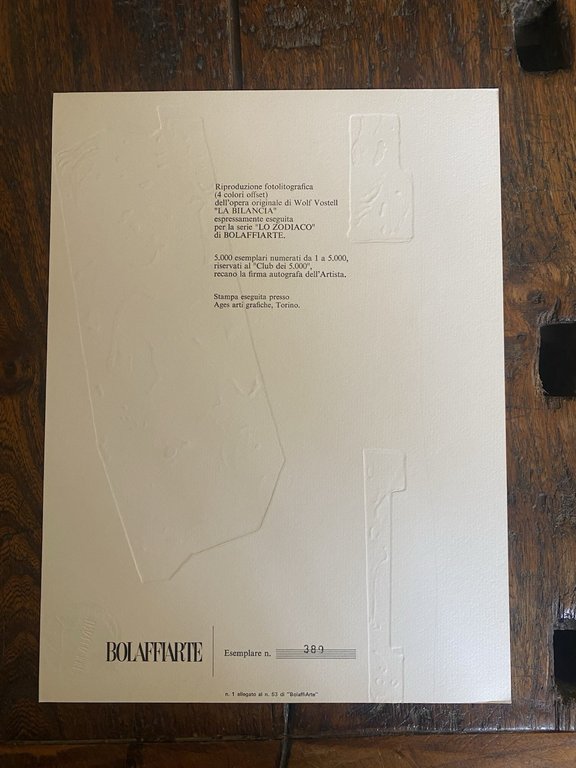 Autografato Vostell Wolf Fotolitografia Bolaffi Arte 1975
