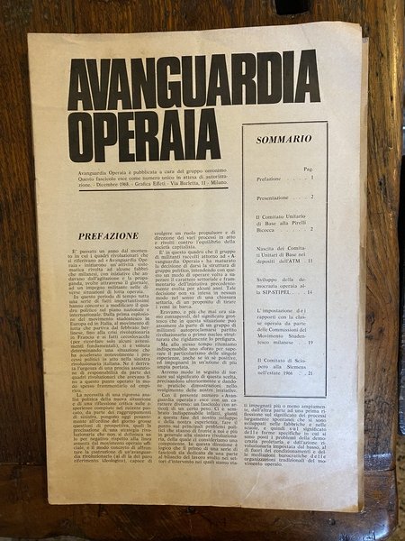 Avanguardia operaia Numero unico in attesa di autorizzazione Dicembre 1968