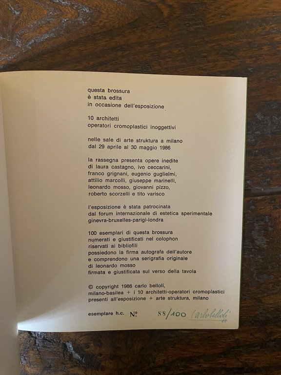 Belloli Carlo 10 architetti operatori cromoplastici inoggettivi