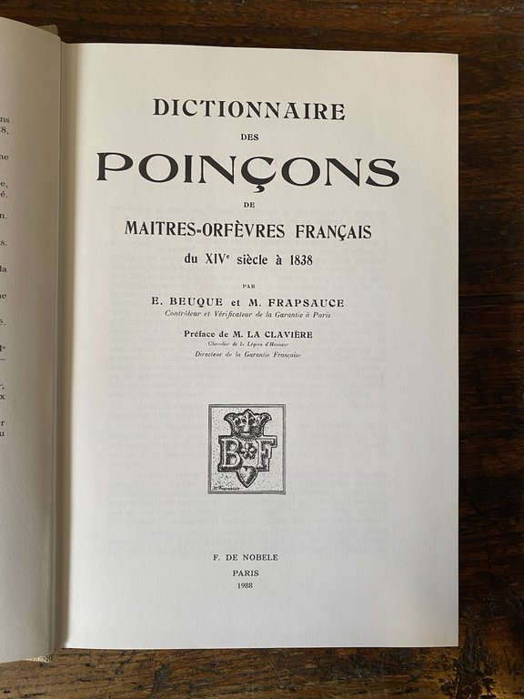 Beuque E. Frapsauce M. Dictionnaire des poincons de Maitres-Orfevres Francais