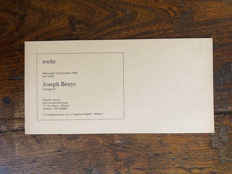 Beuys Joseph Invito 12 x 22 cm. Iphigenie Milano Alberto …