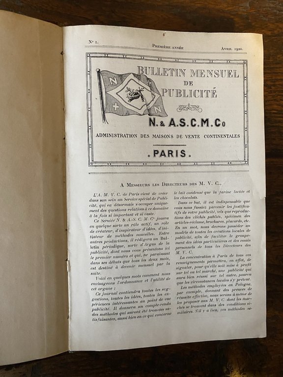 Bulletin mensuel de publicité N. & A.S.C.M. N. 1 Avril …