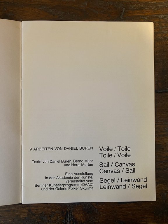 Buren Daniel Voile/Toile Toile/Voile Berliner DAAD und der Galerie Folker …