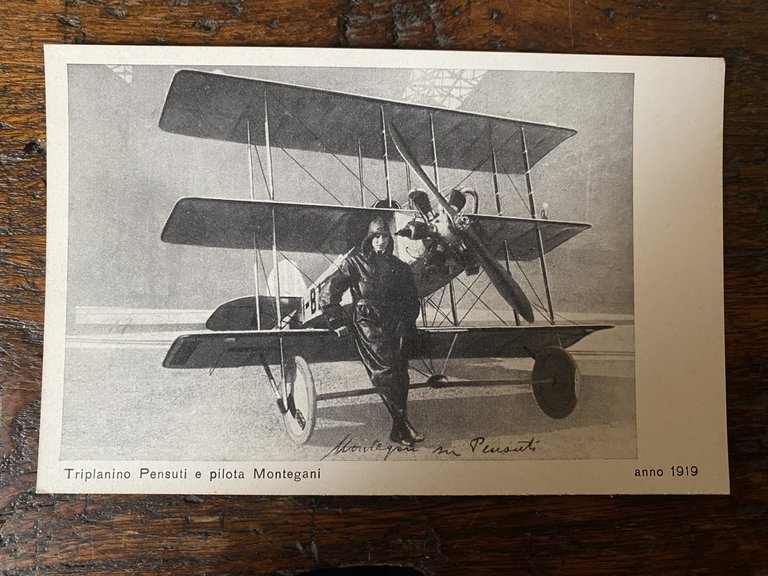 Cartolina Triplanino Pensuti Caproni e pilota Montegani | Immagine Gallery 2