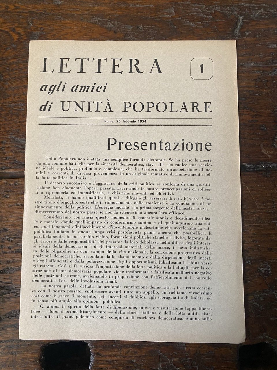 Cavallera Vindice redatta da, Lettera agli amici di Unità Popolare …