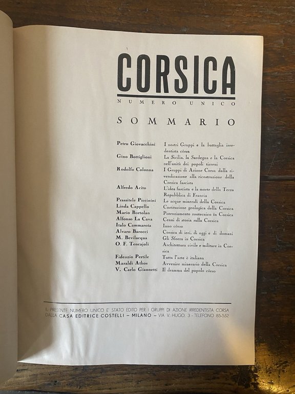 Corsica Numero unico Gruppi di Azione Irredentista Corsa Milano Costelli …