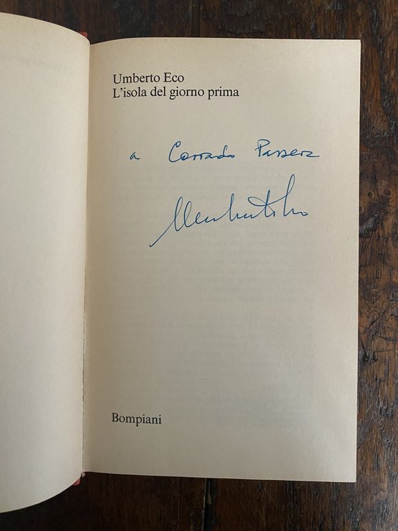 Autografato Eco Umberto L'isola del giorno prima Milano Bompiani 1994