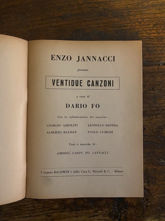 Fo Sario a cura di, Enzo Jannacci presenta ventidue canzoni …