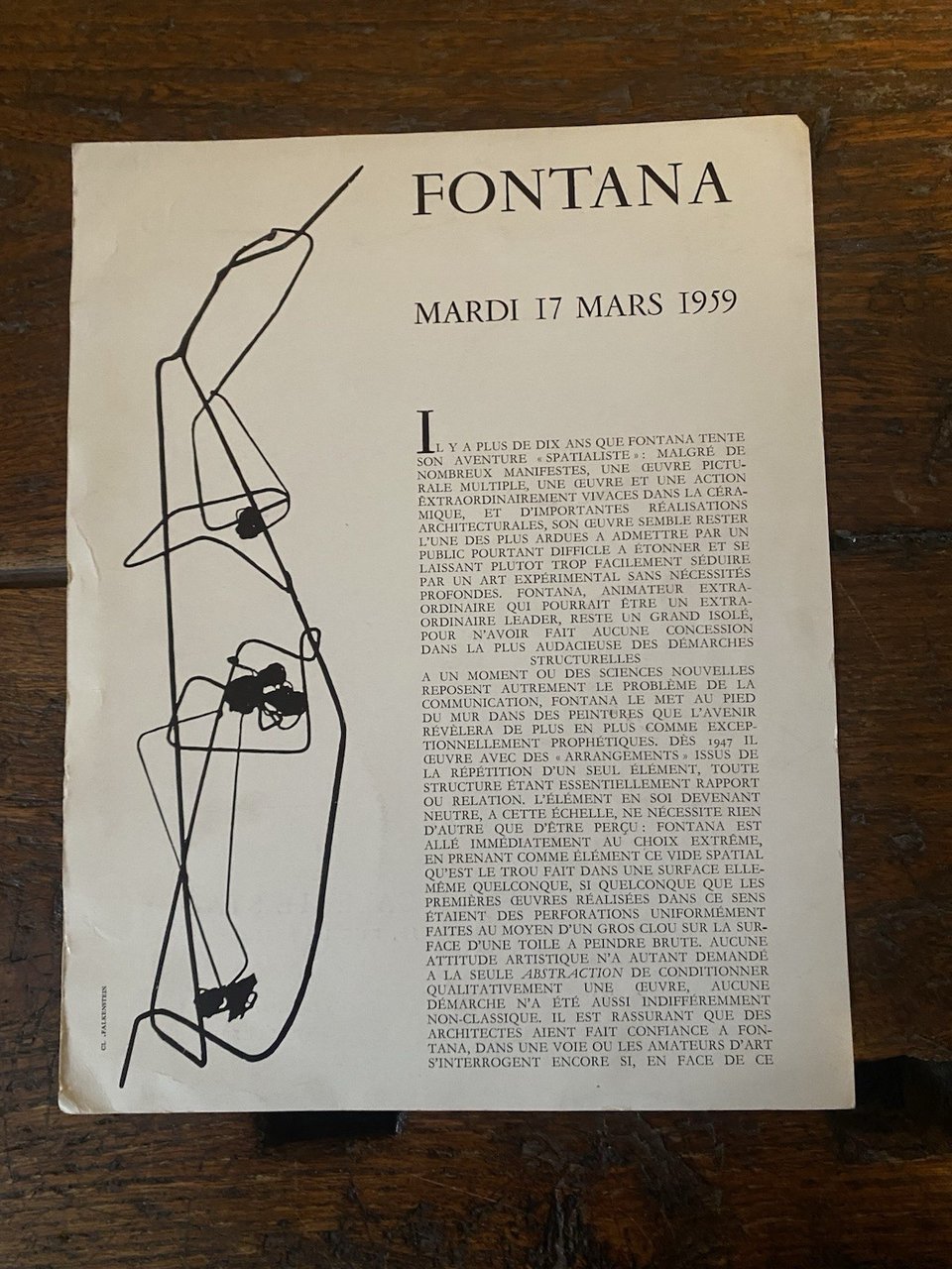 Fontana Lucio Invito 27 x 21 cm. Paris Galerie Stadler …